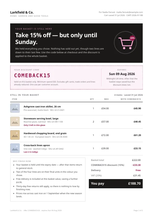 Abandoned Cart Offer PDF template preview