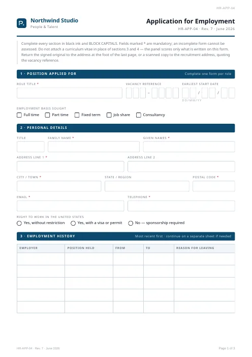 Application Form PDF template preview