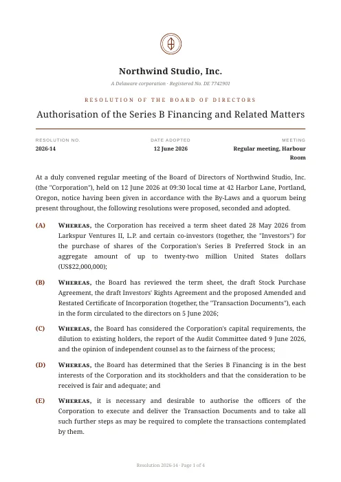 Board Resolution PDF template preview
