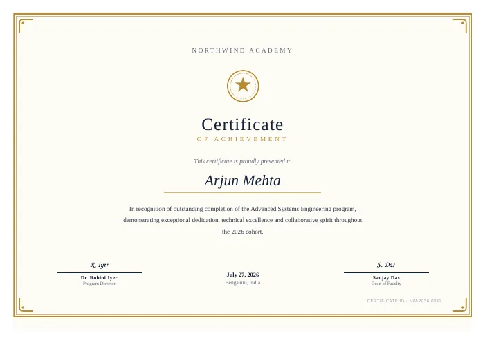 Certificate of Achievement PDF template preview