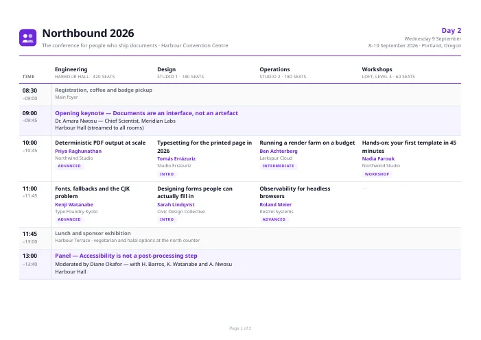 Conference Schedule PDF template preview
