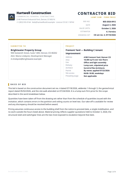 Construction Bid PDF template preview
