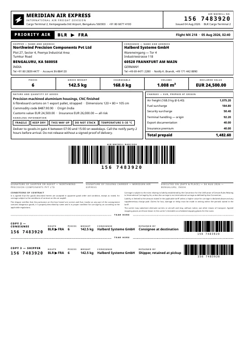Courier Air Waybill PDF template preview