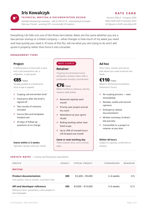 Freelance Rate Card PDF template preview