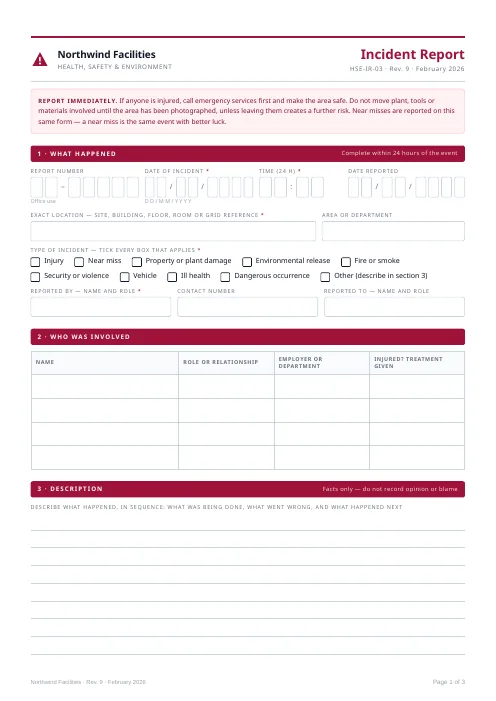 Incident Report Form PDF template preview