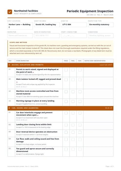 Inspection Checklist PDF template preview