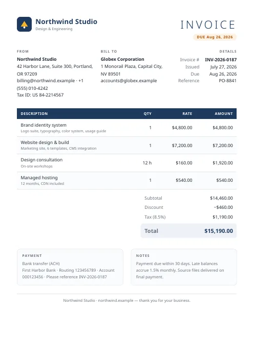Classic Invoice PDF template preview