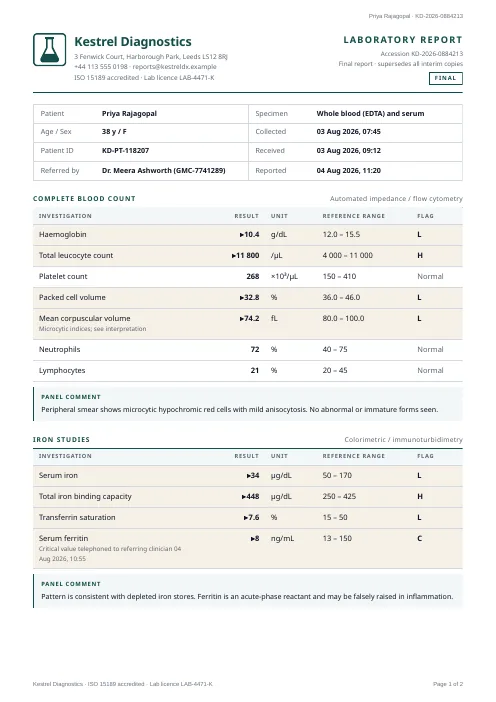 Lab Test Report PDF template preview
