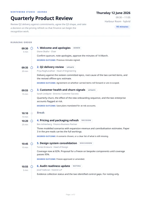 Meeting Agenda PDF template preview