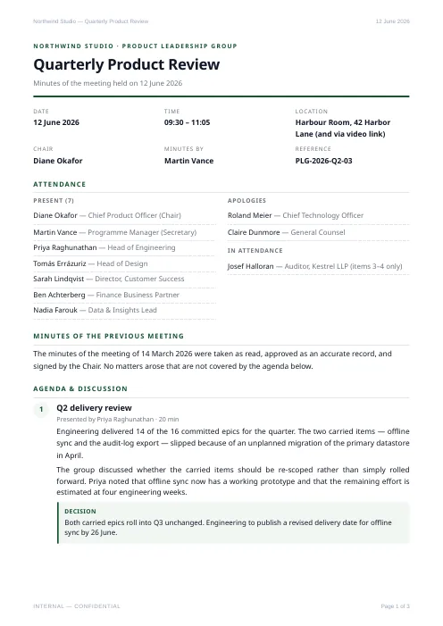 Meeting Minutes PDF template preview