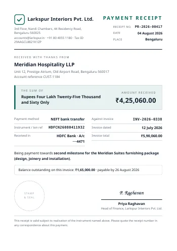 Payment Receipt PDF template preview