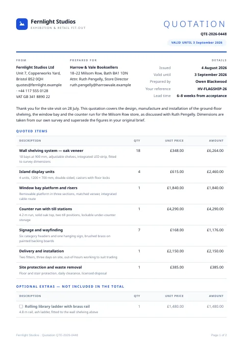 Price Quote PDF template preview