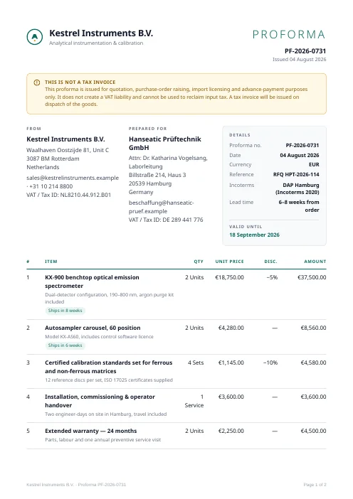 Proforma Invoice PDF template preview