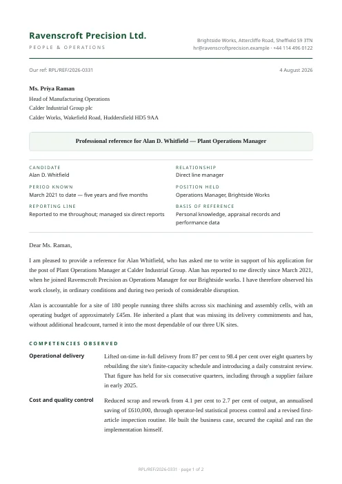 Reference Letter PDF template preview
