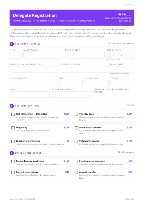 Registration Form PDF template preview