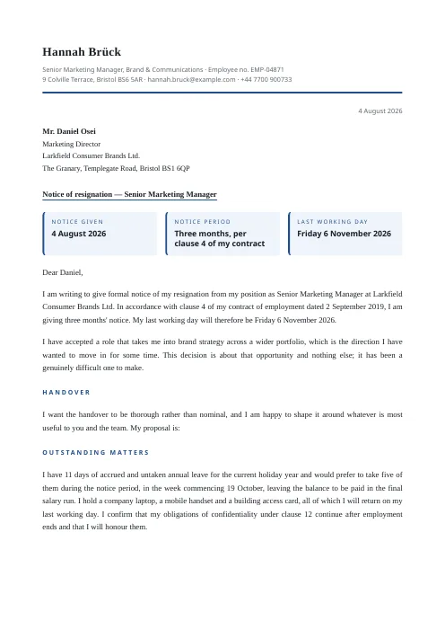 Resignation Letter PDF template preview