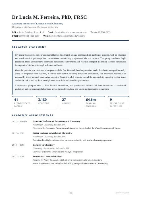Academic CV PDF template preview
