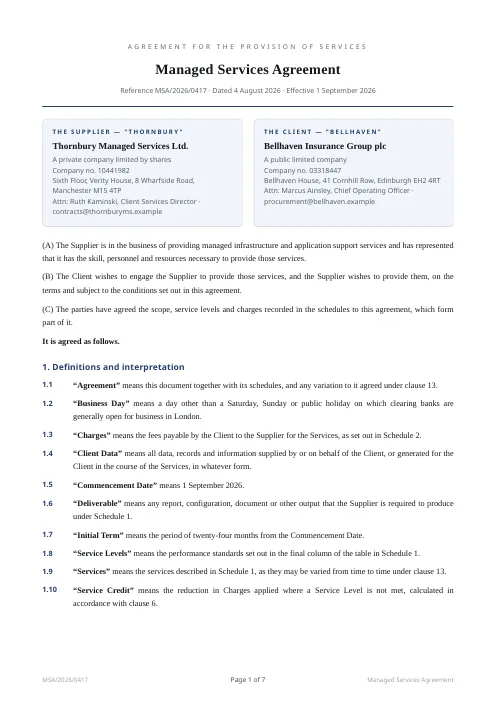 Service Agreement PDF template preview