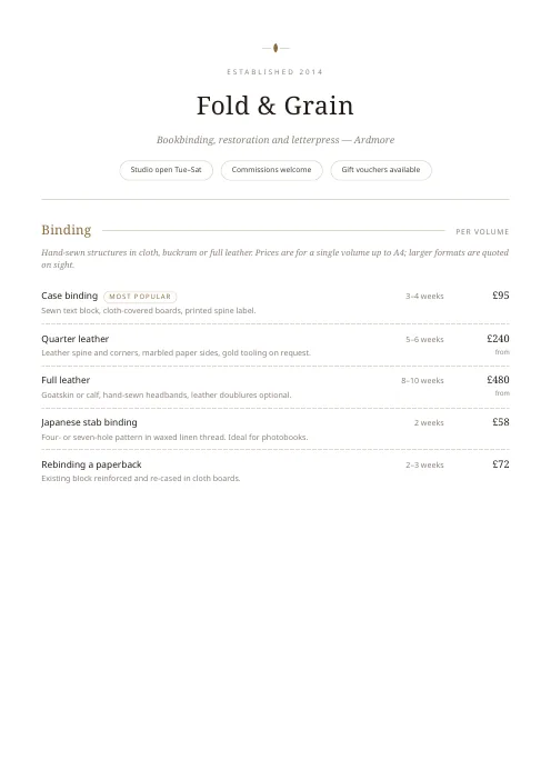 Service Menu PDF template preview