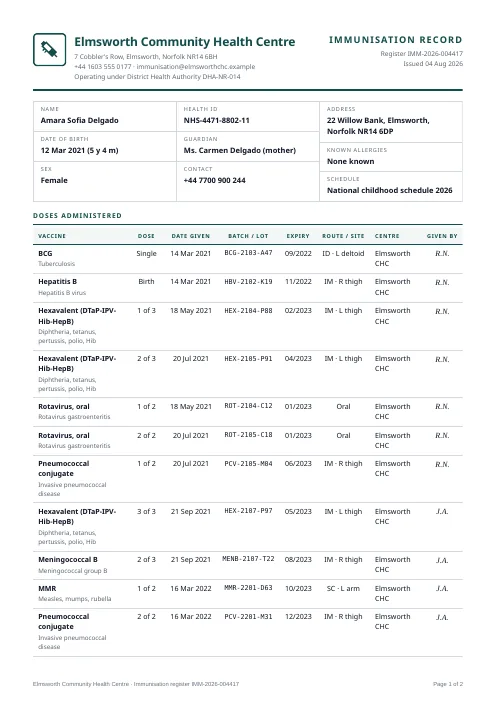 Vaccination Record PDF template preview